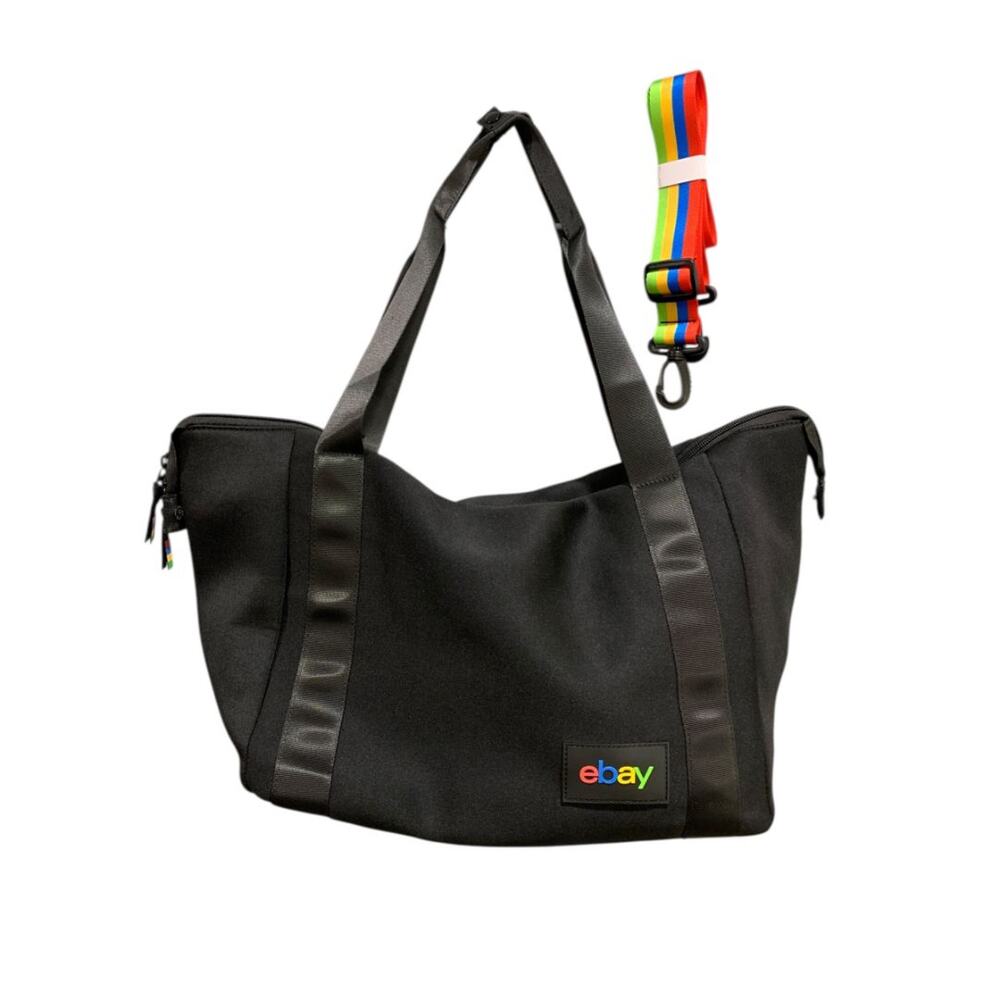 Ebay Branded Black Neoprene Tote Travel Bag 22 x 14x 7  Bag Rainbow Strap New